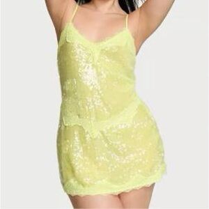 Victorias Secret sequin Lace Trim Yellow Dress